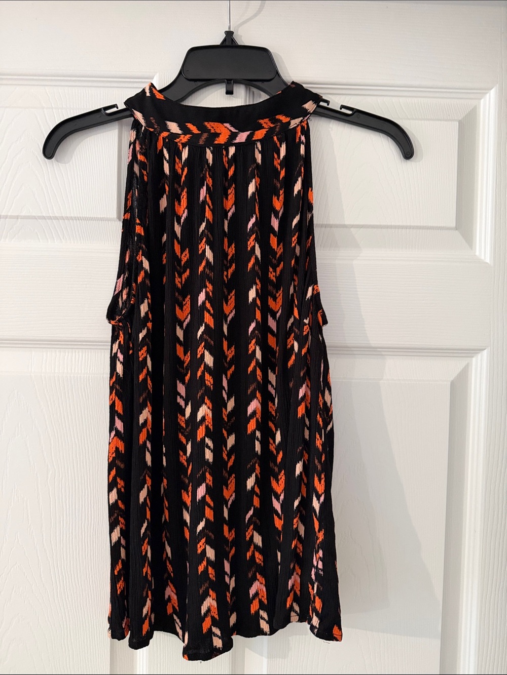 Savannah Jane Black Tank Top with Orange and Pink Chevron Print
